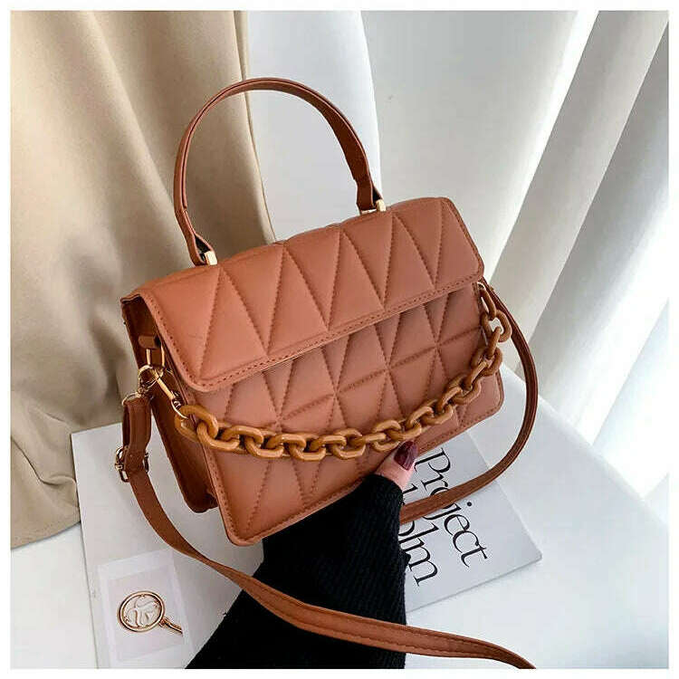 Plaid Square Crossbody Bag with Chain - Stylish & Compact