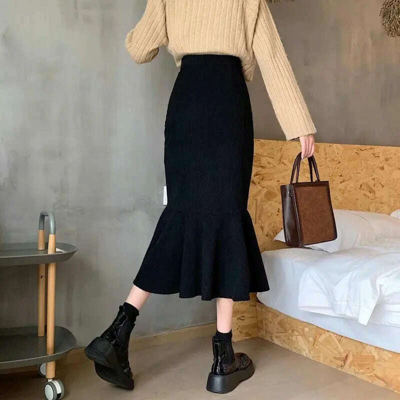 Lucyever High Waist Midi Skirt – Slim Fit, Ruffles, Brown - D&M Boutique