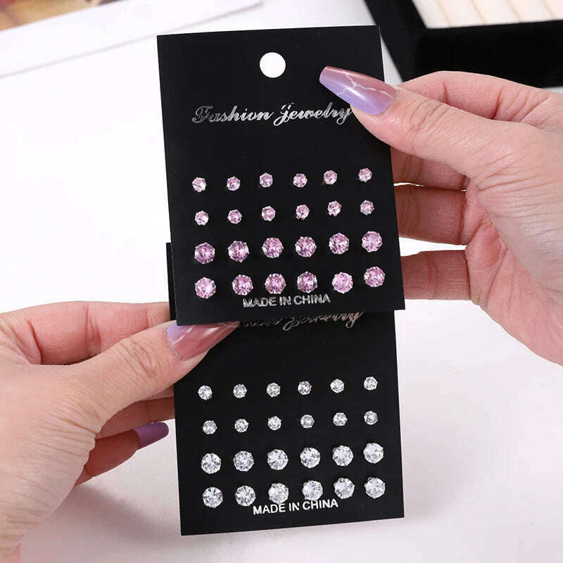 12 Pair White Shiny Wedding Stud Earrings Set