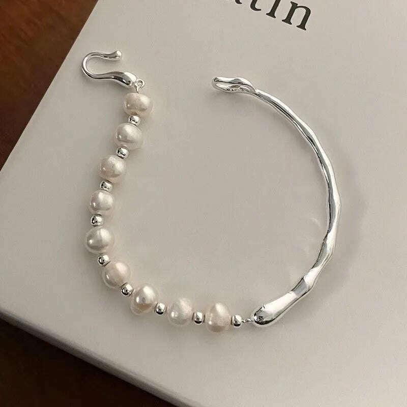 Vintage 925 Sterling Silver Pearl Bracelet for Women