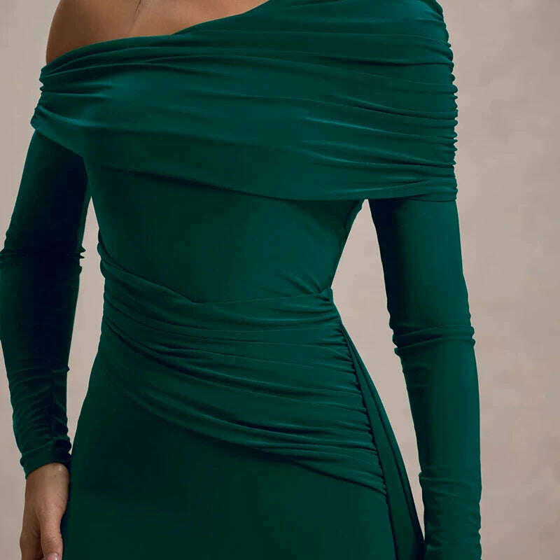 Mozision Skew Collar Long Sleeve Maxi Dress