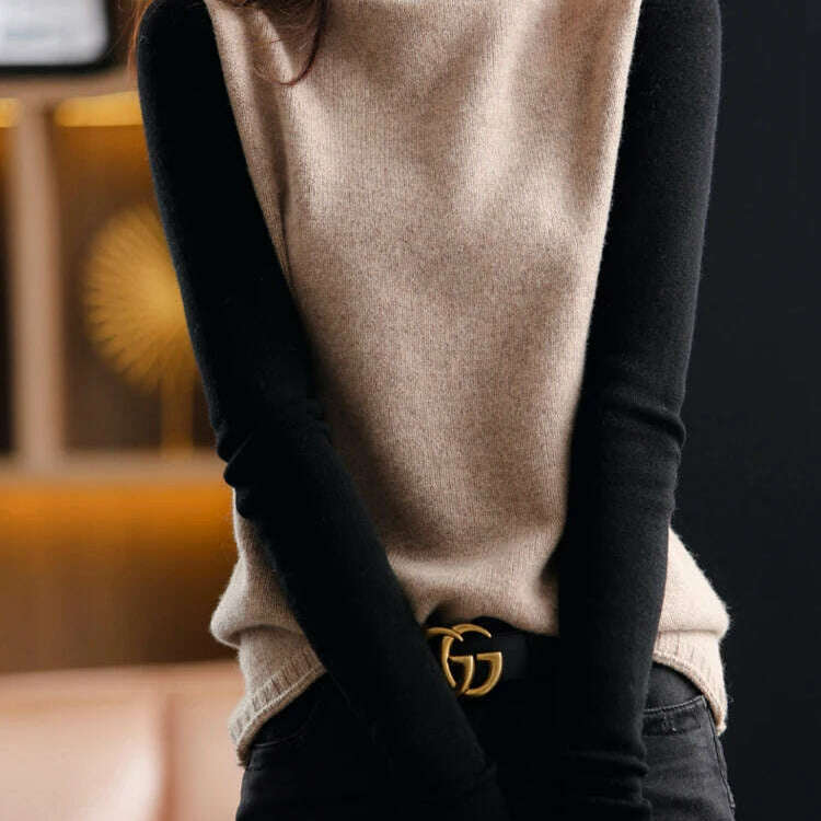 High Neck Cashmere Vest – 100% Wool, Loose, Sleeveless Pullover - D&M Boutique