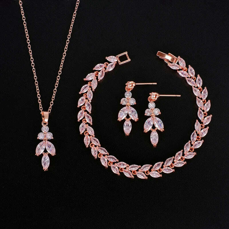 Ekopdee Luxury Brilliant Cubic Zirconia Necklace Set Earrings Rings Women CZ Light Drop Bridal Wedding Jewelry Sets 2022 New