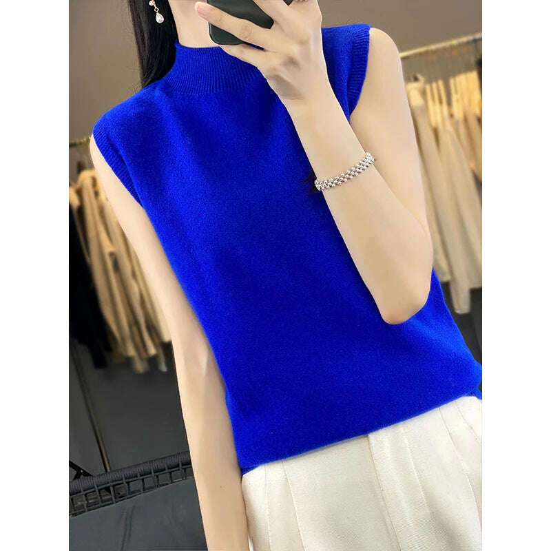 2024 Women's Cashmere Sleeveless Top – 100% Merino Wool, Office Chic - D&M Boutique