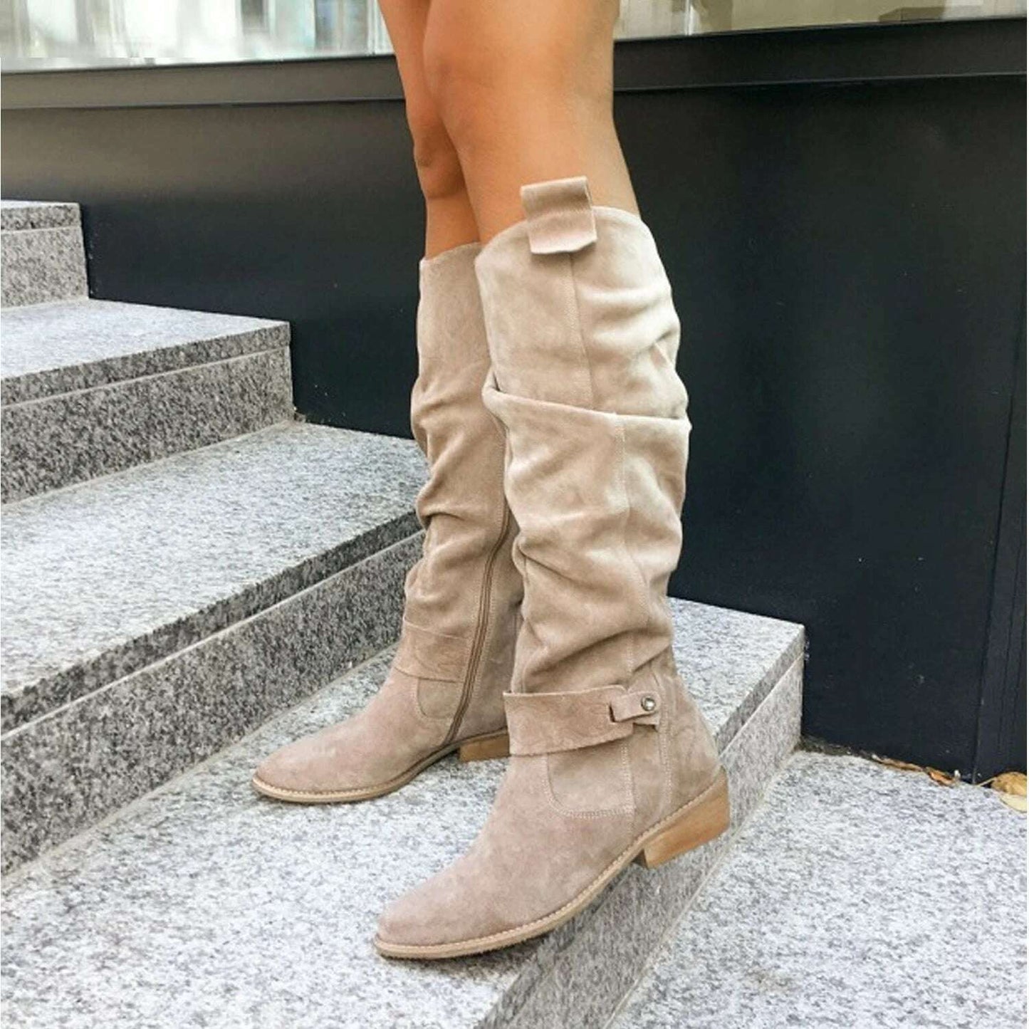 Women’s Retro Knee-High Boots – Low Heel & Zipper