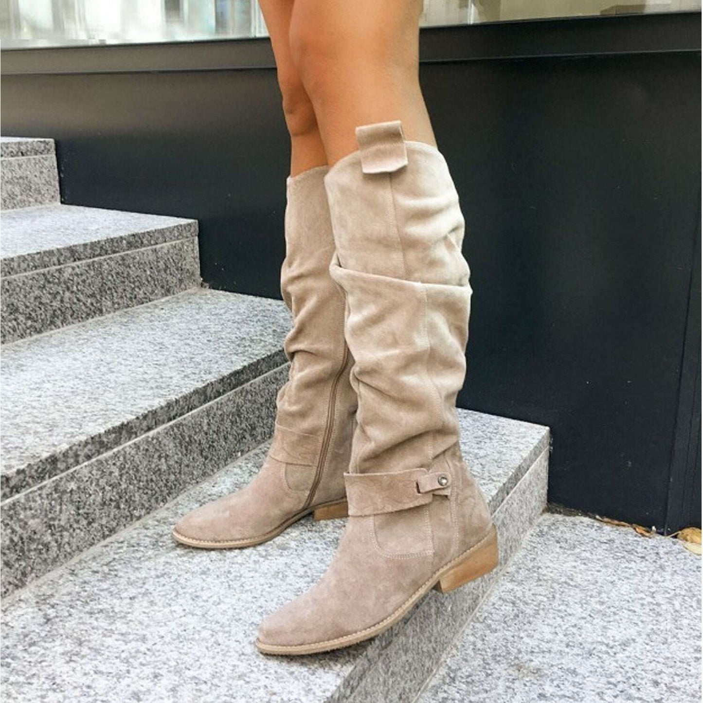 Women’s Retro Knee-High Boots – Low Heel & Zipper