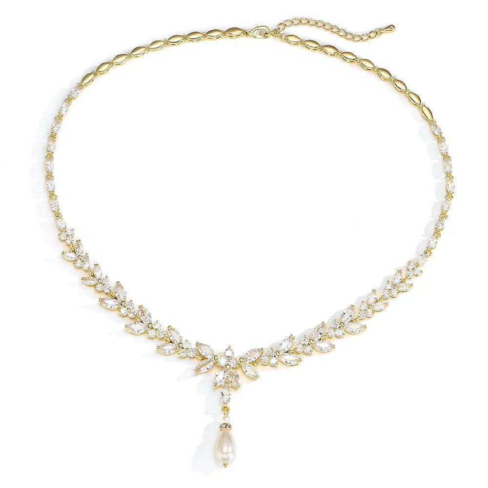 ZAKOL Luxury Exquisite Marquise Cut Cubic Zircon Leaf Necklaces For Women Fashion Bridal Wedding Party Jewelry Accessories