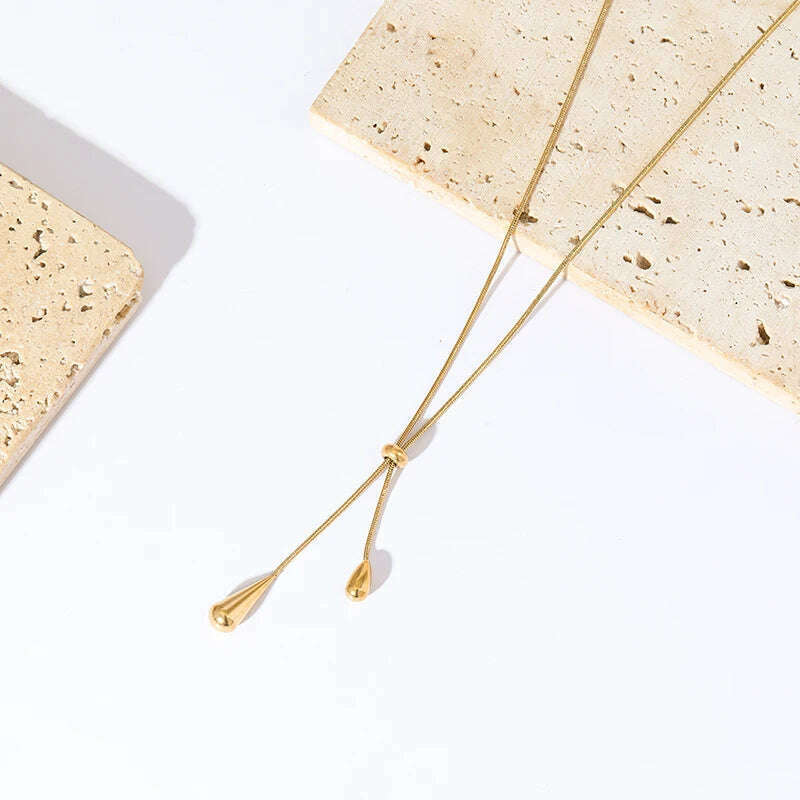 GANEMLY 316L Stainless Steel Water Drop Pendant Necklace