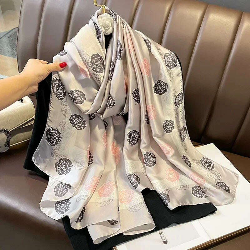 2023 Autumn Winter New Imitated Silk Scarf Women 180*90cm Outdoor Large Size Soft Silky Scarf Beach Long Luxury Scarf Lady Hijab