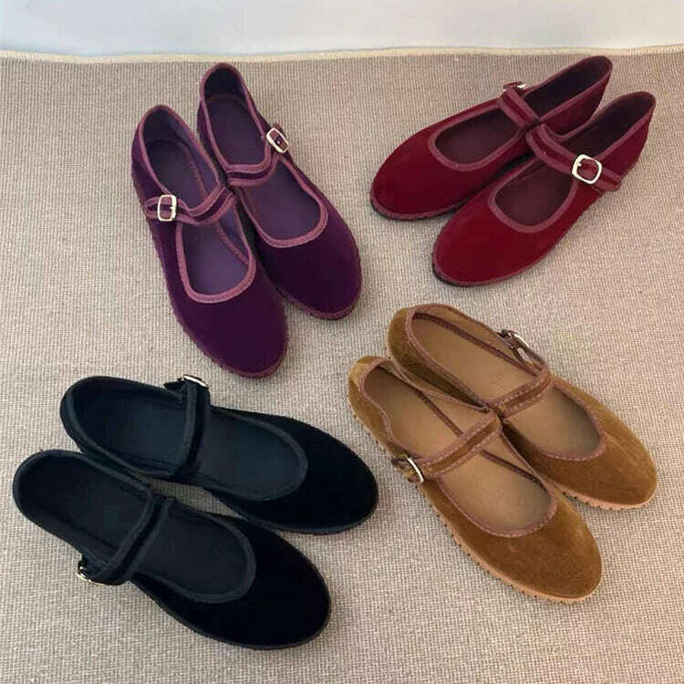 Velvet Mary Jane Flats - Casual, Chic, Red & Timeless