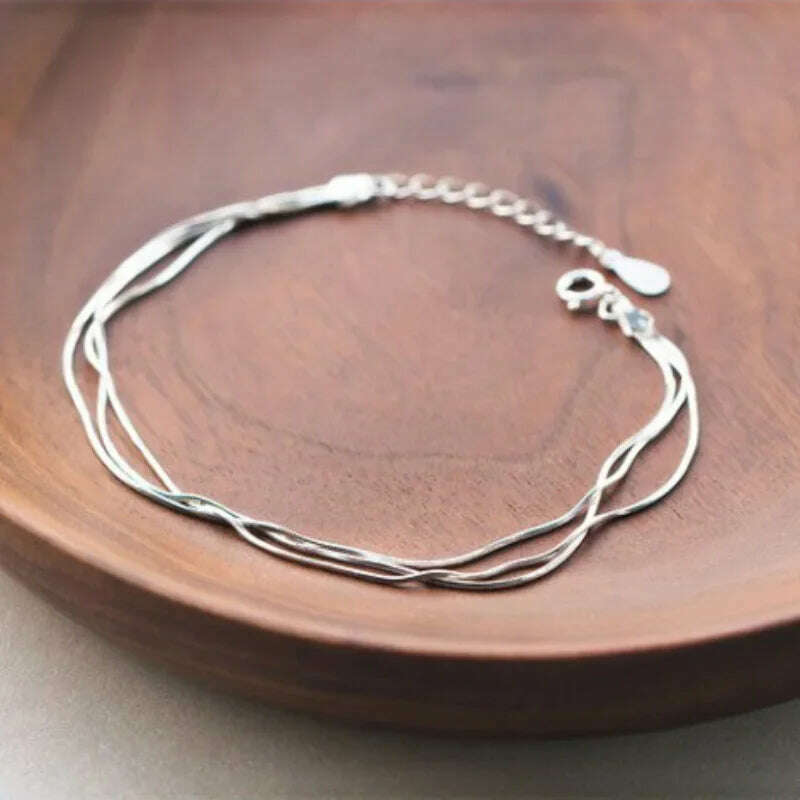 Simple Layered 925 Sterling Silver Bracelets for Women