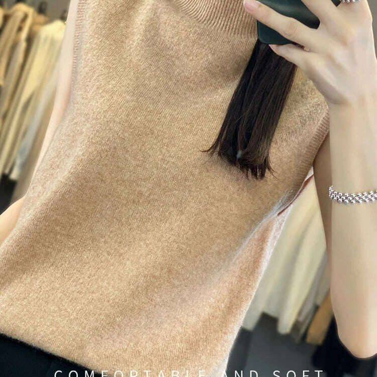 2024 Women's Cashmere Sleeveless Top – 100% Merino Wool, Office Chic - D&M Boutique