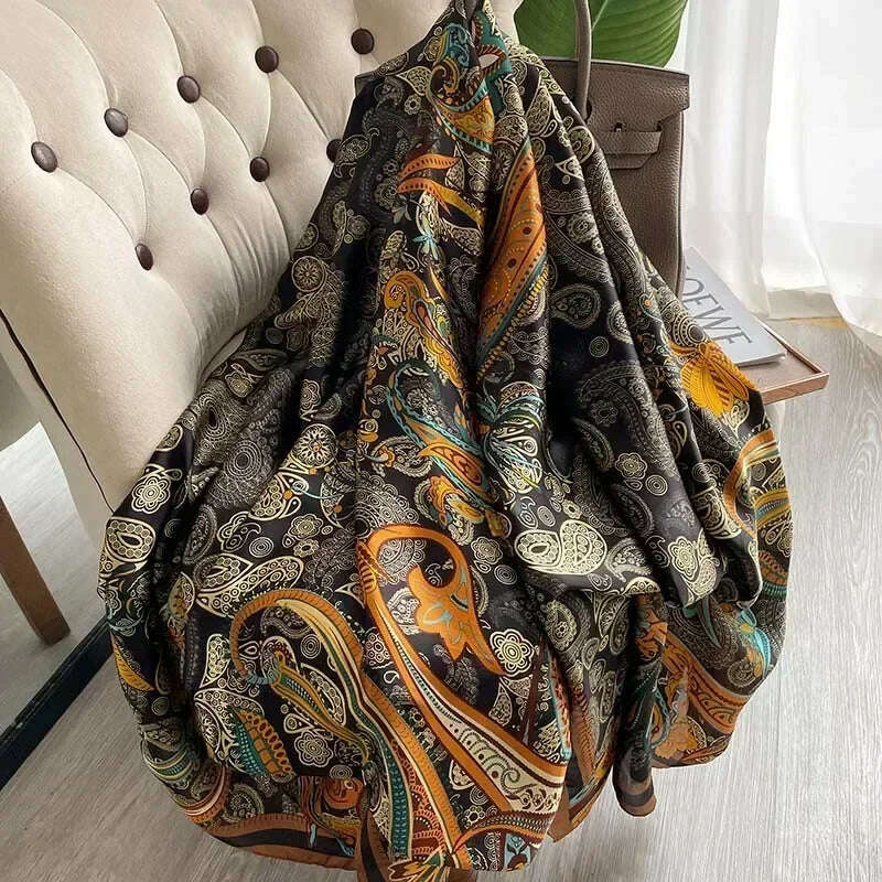 2023 Autumn Winter New Imitated Silk Scarf Women 180*90cm Outdoor Large Size Soft Silky Scarf Beach Long Luxury Scarf Lady Hijab