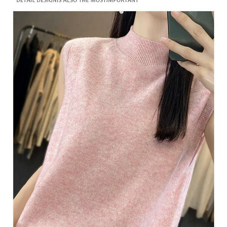 2024 Women's Cashmere Sleeveless Top – 100% Merino Wool, Office Chic - D&M Boutique