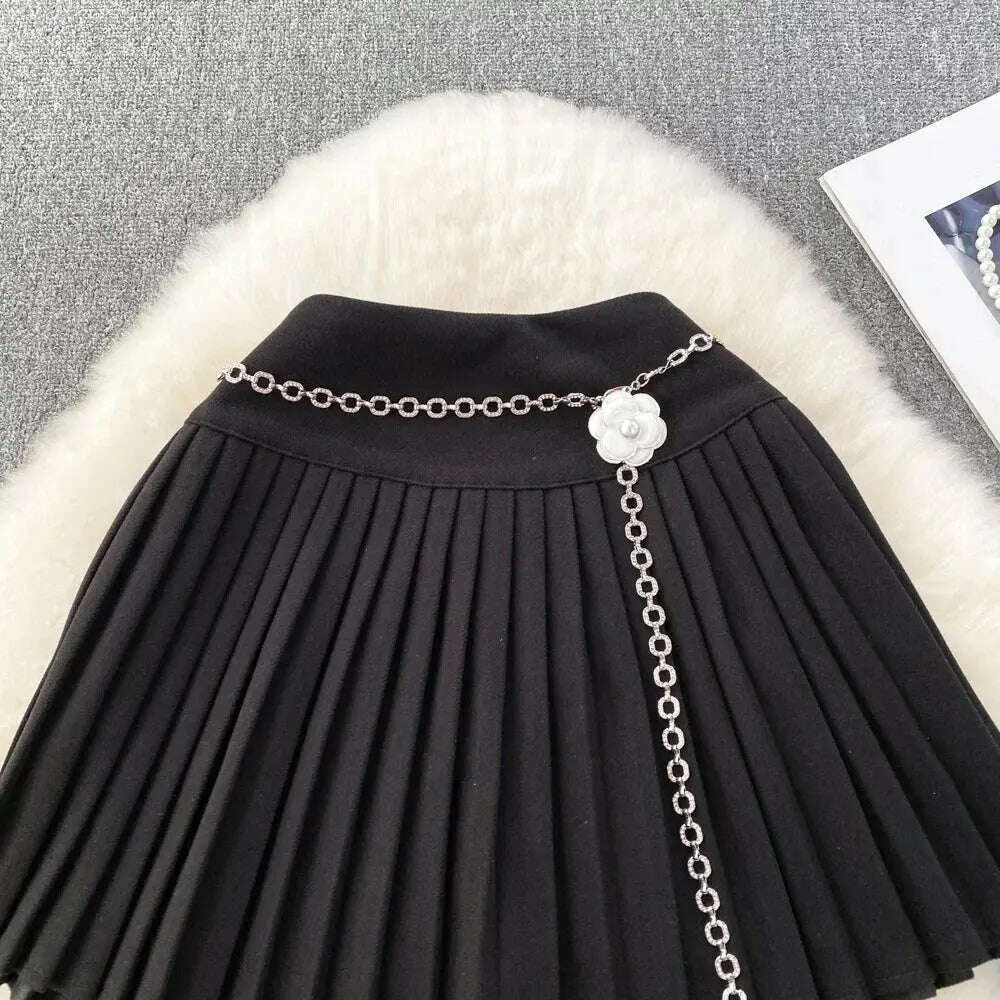 Korean Preppy Style Mini Skirt – High Waist, Pleated, Lace-up, Elegant - D&M Boutique