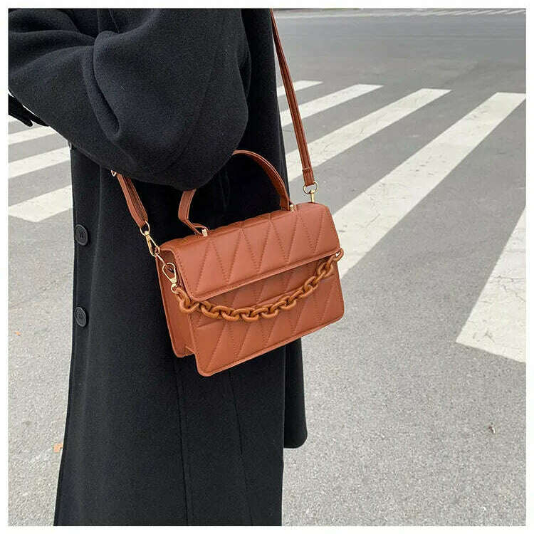 Plaid Square Crossbody Bag with Chain - Stylish & Compact