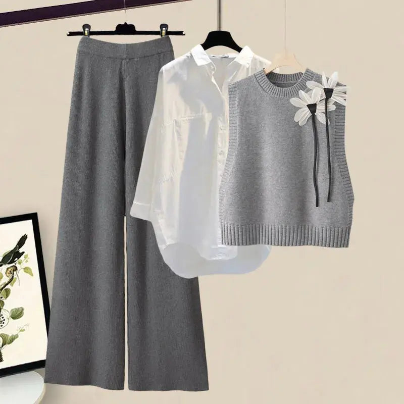Autumn Winter Knitted 3-Piece Set: Vest, Shirt & Pants - D&M Boutique