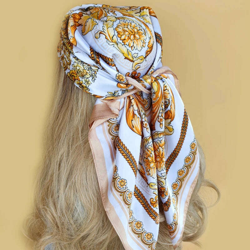 90*90CM Shawls Fashion Beach Sunscreen Silk Scarves 2023 Europe And America Kerchief Popular Print Square Bandannas