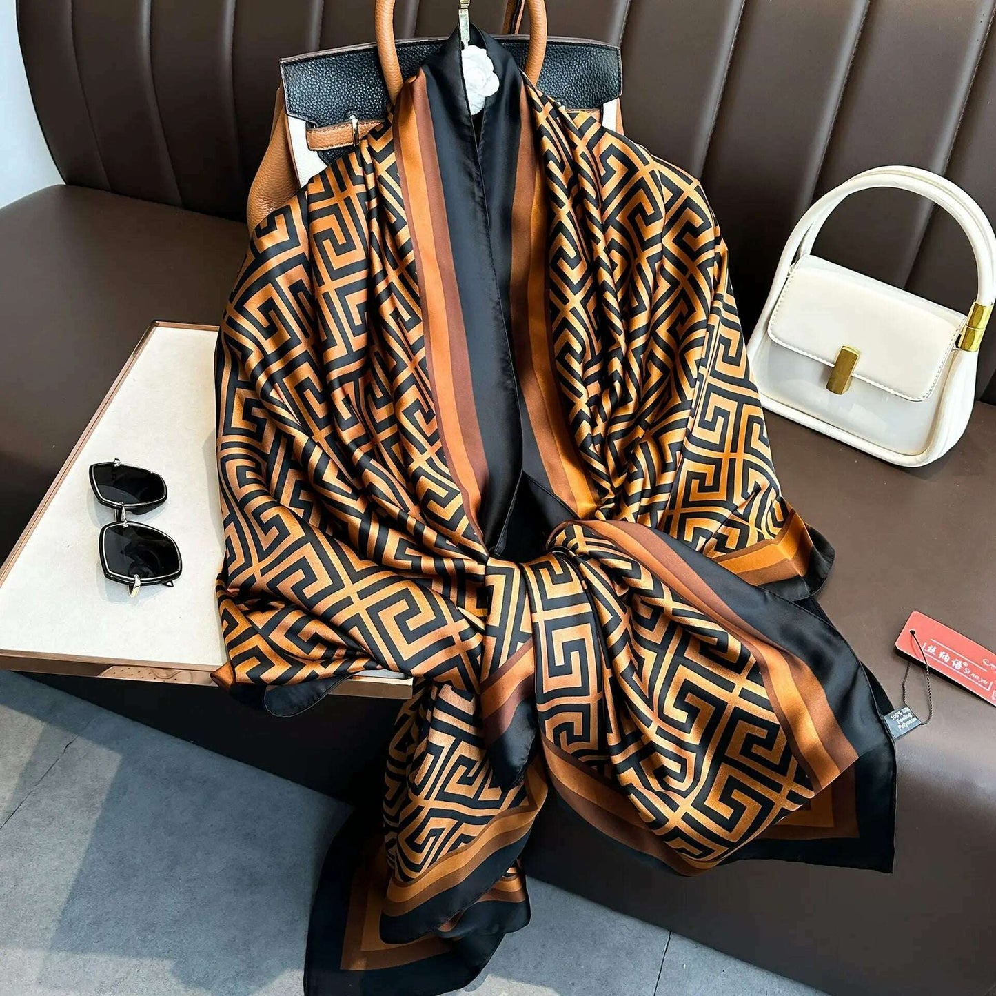 Coffee Color Large Silk Soft Scarf Women Stylish Print Long Shawl Handkerchief Summer Elegant Travel Wrap Hot 180x90cm