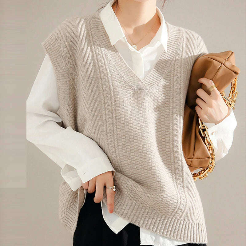 Korean Knitted Sweater Vest – V-Neck, Sleeveless, Loose Pullover - D&M Boutique
