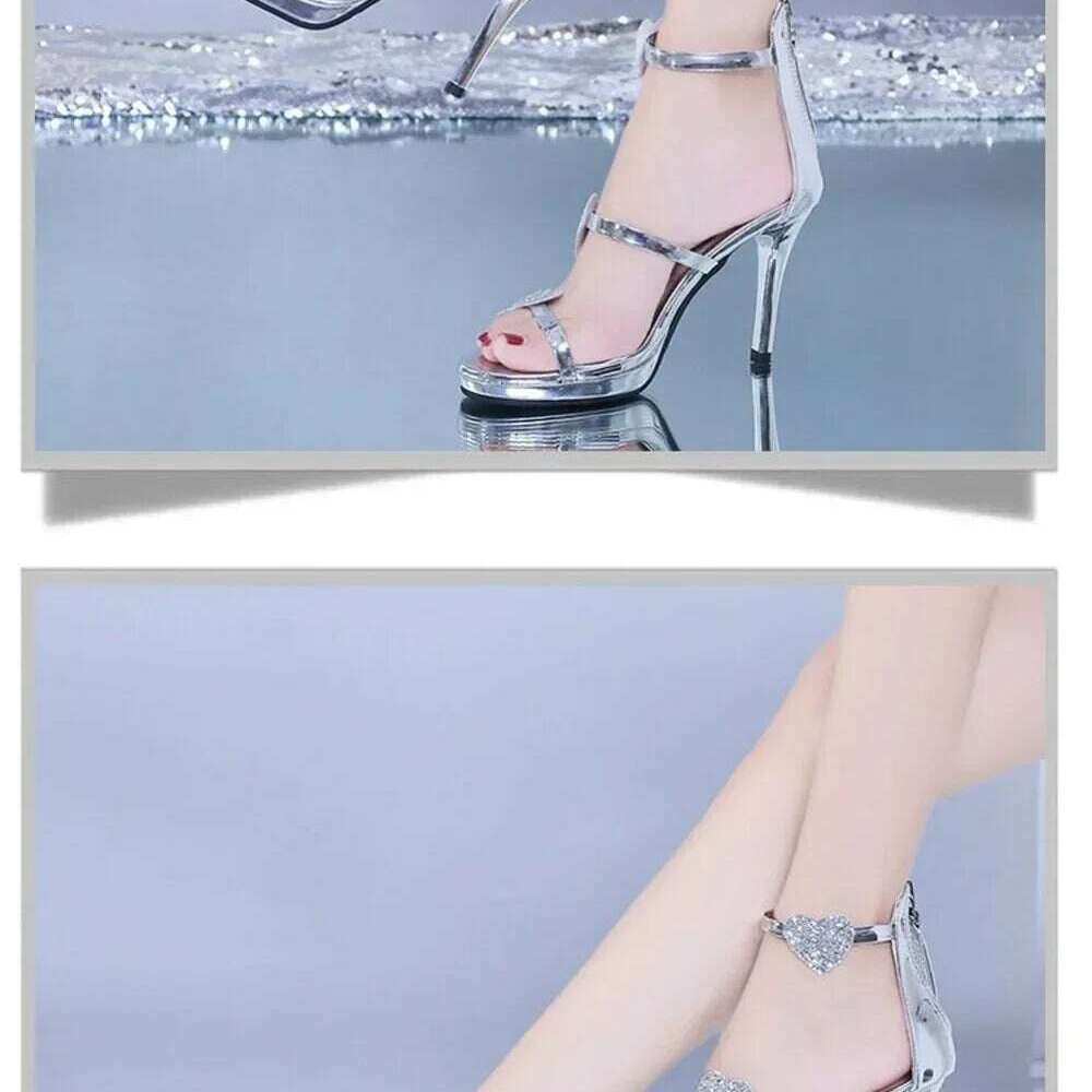 Elegant Glitter High Heel Sandals - Star & Heart Pattern