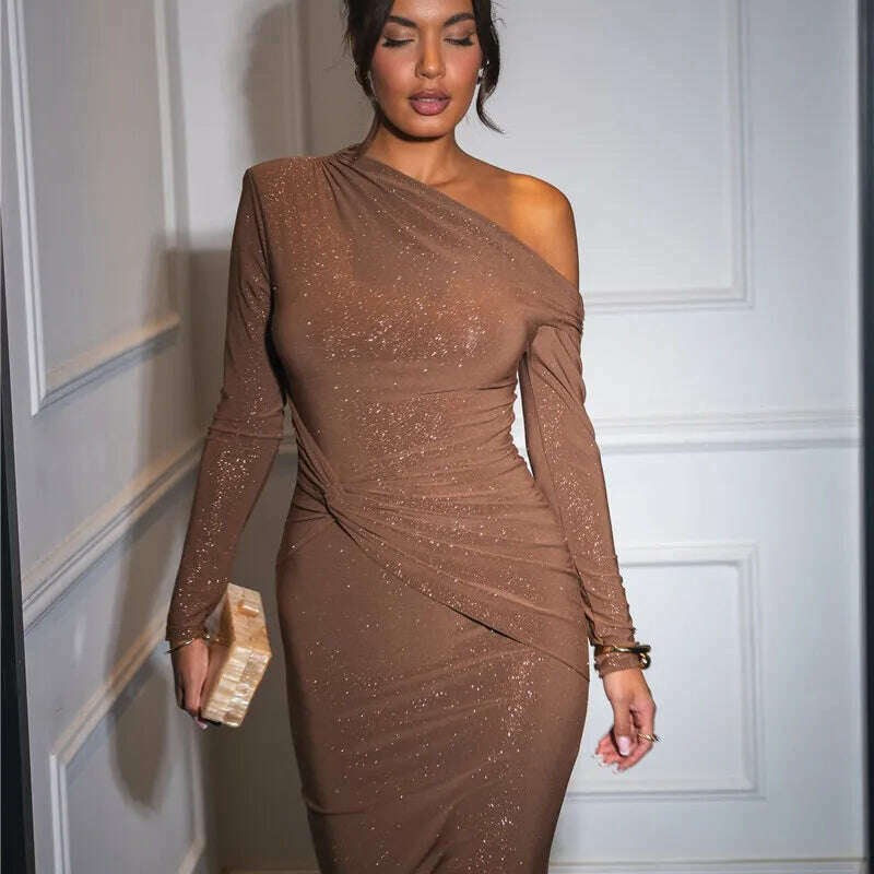 Mozision Sparkle Long Sleeve Sexy Maxi Dress for Women