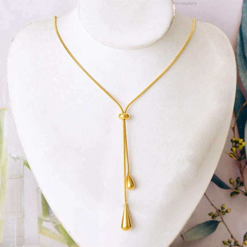 GANEMLY 316L Stainless Steel Water Drop Pendant Necklace