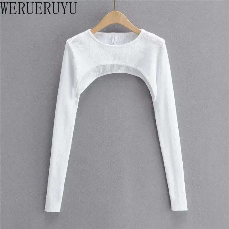 Long Sleeve Crop Top: Y2K Aesthetic, O-Neck, Knitted T-shirt