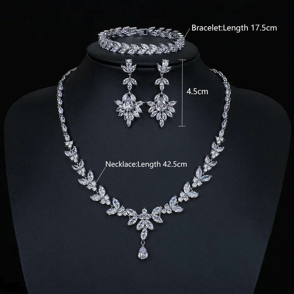 Ekopdee Luxury Brilliant Cubic Zirconia Necklace Set Earrings Rings Women CZ Light Drop Bridal Wedding Jewelry Sets 2022 New