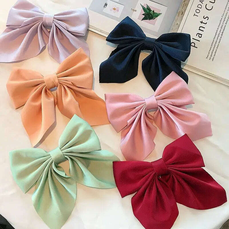 Solid Color Satin Bowknot Hair Clips