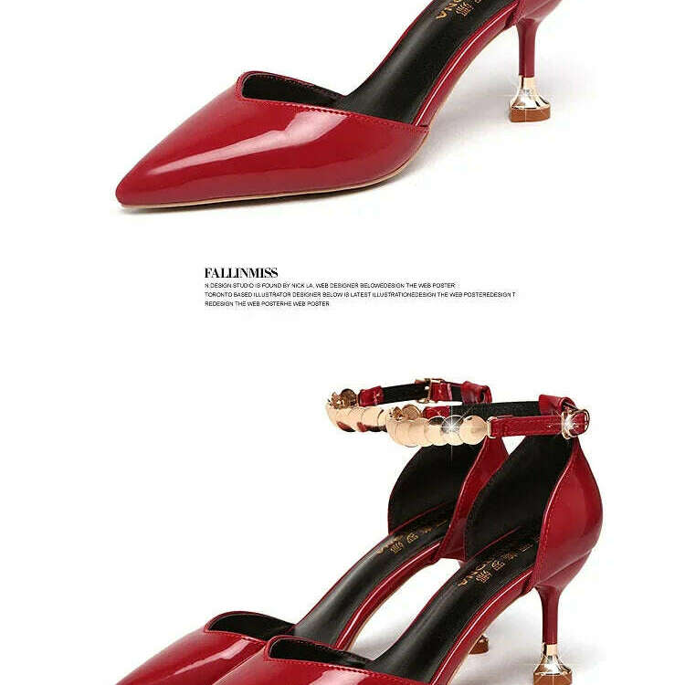 2024 Zapatos De Mujer Women Fashion Sweet Pointed Toe Buckles Strap Stiletto Heels Lady Cool Red Party Heel Shoes White Heels