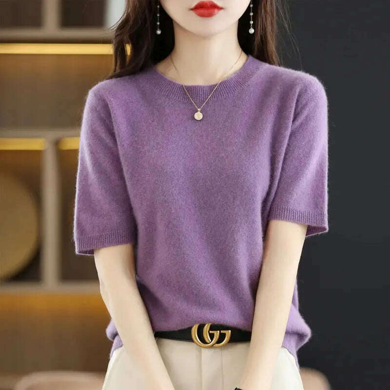 New Short-Sleeved Knit T-Shirt Women O-Neck Pullover Top - D&M Boutique