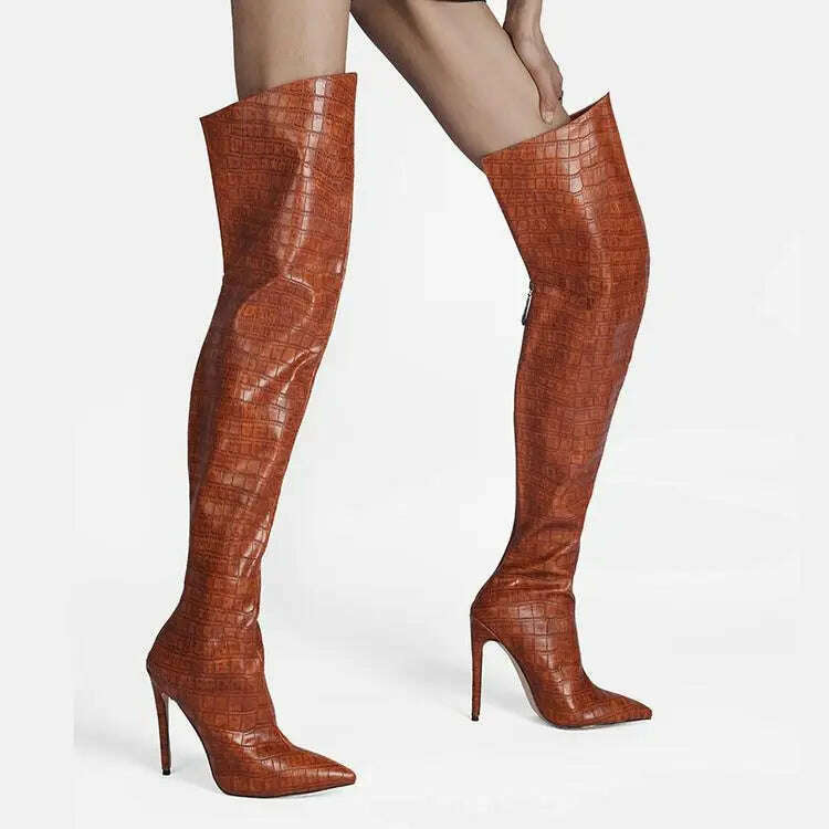 2024 High-heeled Pointed Knee High Boots with Zipper