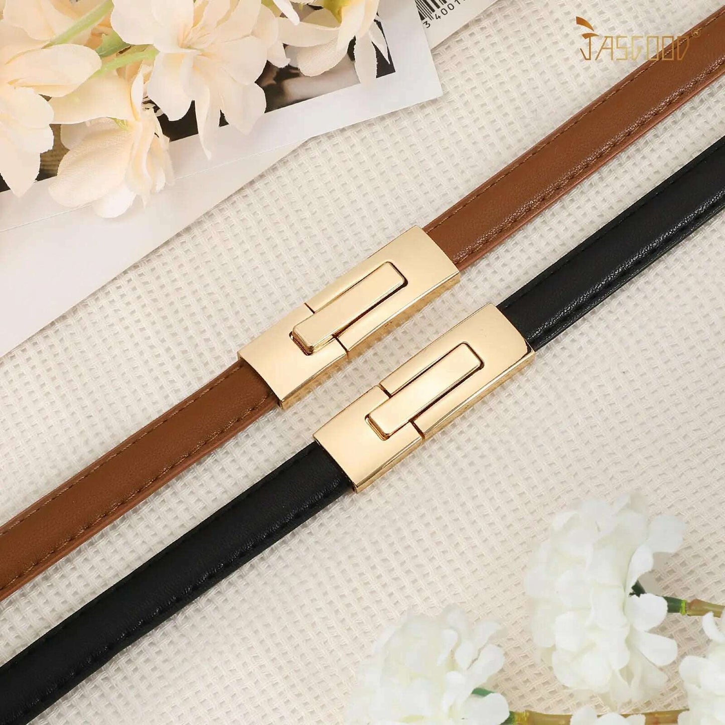 High-Quality Genuine Leather Women’s Belt with Golden Lock Buckle