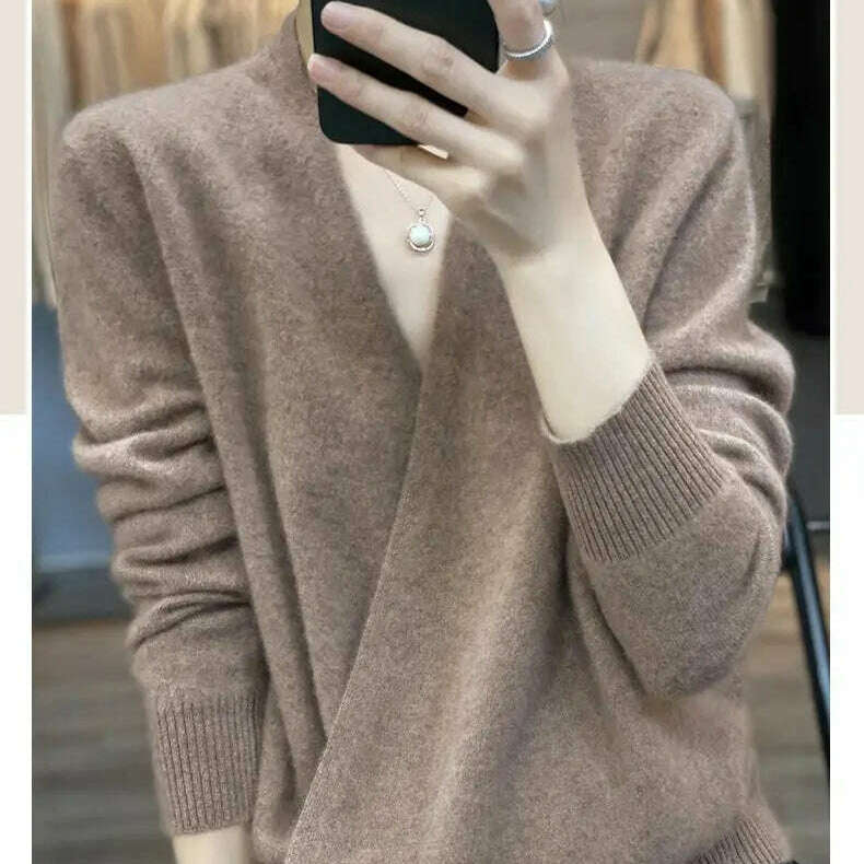 Japanese Kimono Cardigan Wool Sweater V-Neck Knitted Top - D&M Boutique
