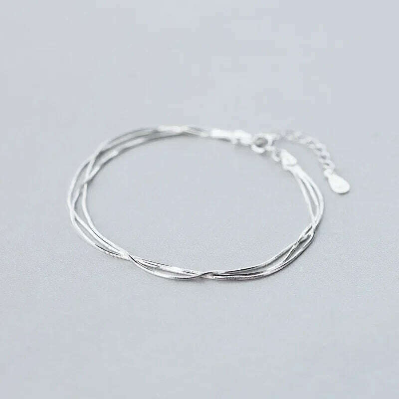 Simple Layered 925 Sterling Silver Bracelets for Women