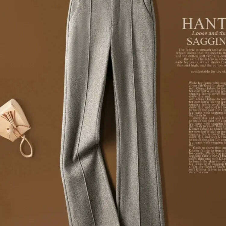 Herringbone Wool Flare Pants – Warm, Elastic Waist, Black - D&M Boutique