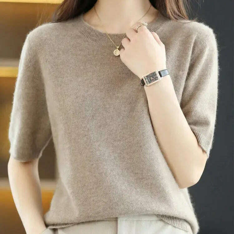 New Short-Sleeved Knit T-Shirt Women O-Neck Pullover Top - D&M Boutique