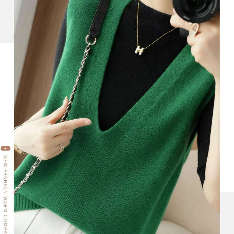 Autumn Knit V-Neck Vest – Loose, Solid, Stylish Layering - D&M Boutique