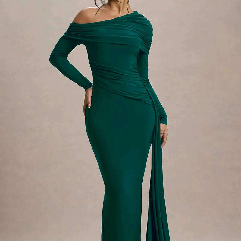 Mozision Skew Collar Long Sleeve Maxi Dress