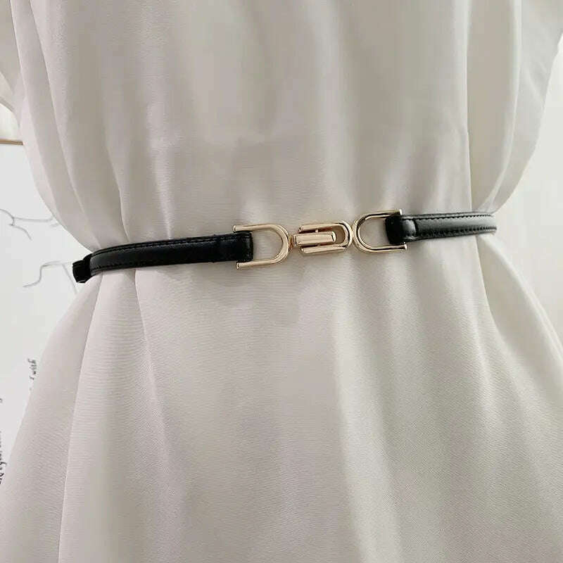 New Fashion Leather Thin Belt for Women with Metal Buckle