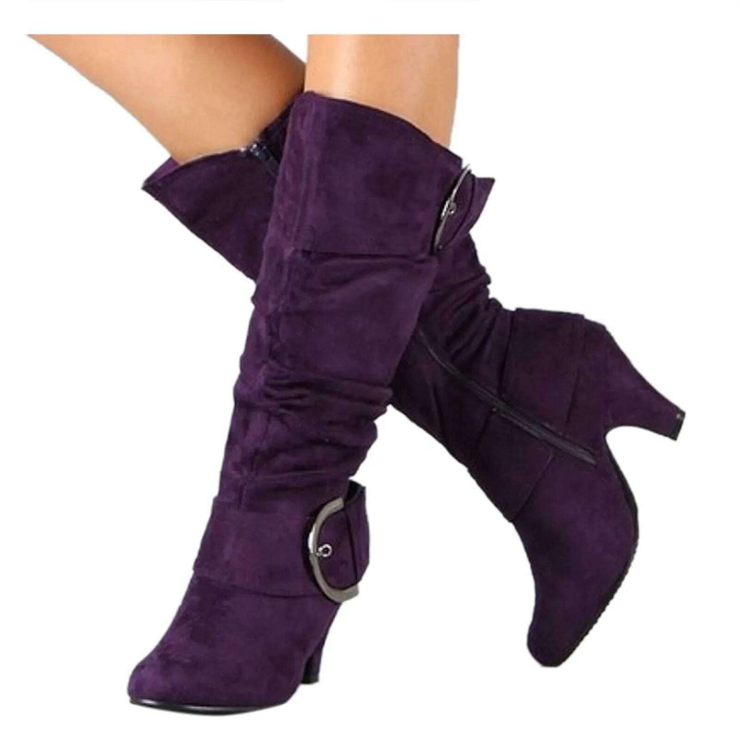 TULX Women's Retro High Heel Mid-Calf Boots