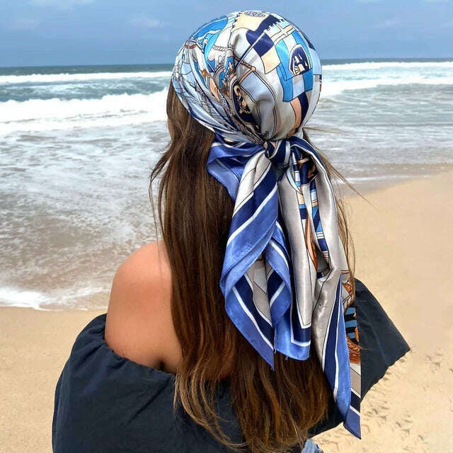 90*90CM Shawls Fashion Beach Sunscreen Silk Scarves 2023 Europe And America Kerchief Popular Print Square Bandannas