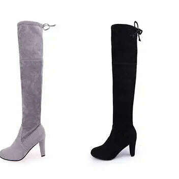 LINLING Faux Suede Over-the-Knee Lace-Up Boots