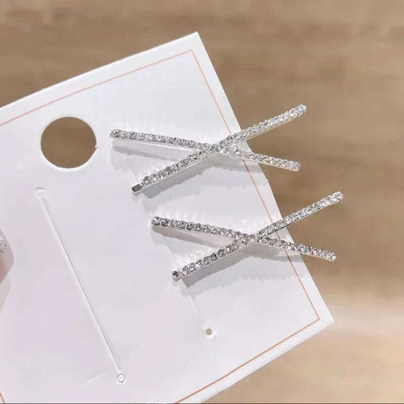 2pcs Cross Crystal Hairpins Rhinestone X Hair Clips