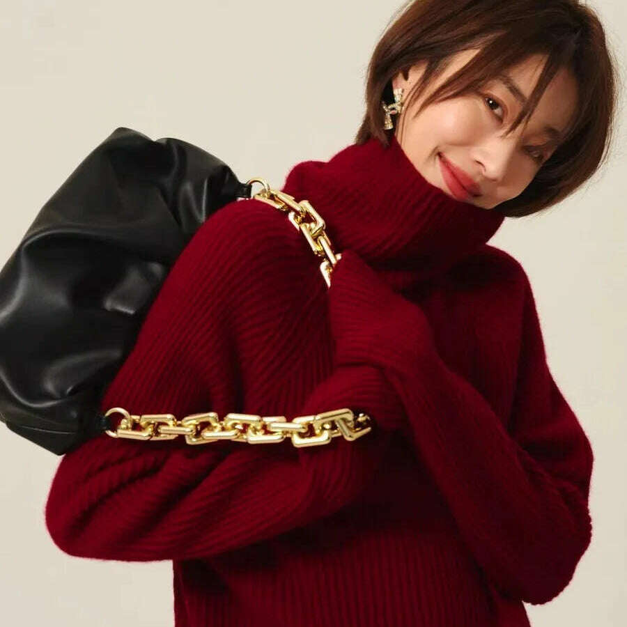 100% Cashmere Turtleneck Sweater – Loose Long Sleeve - D&M Boutique