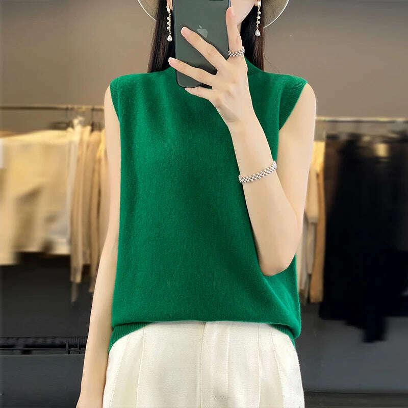 2024 Women's Cashmere Sleeveless Top – 100% Merino Wool, Office Chic - D&M Boutique