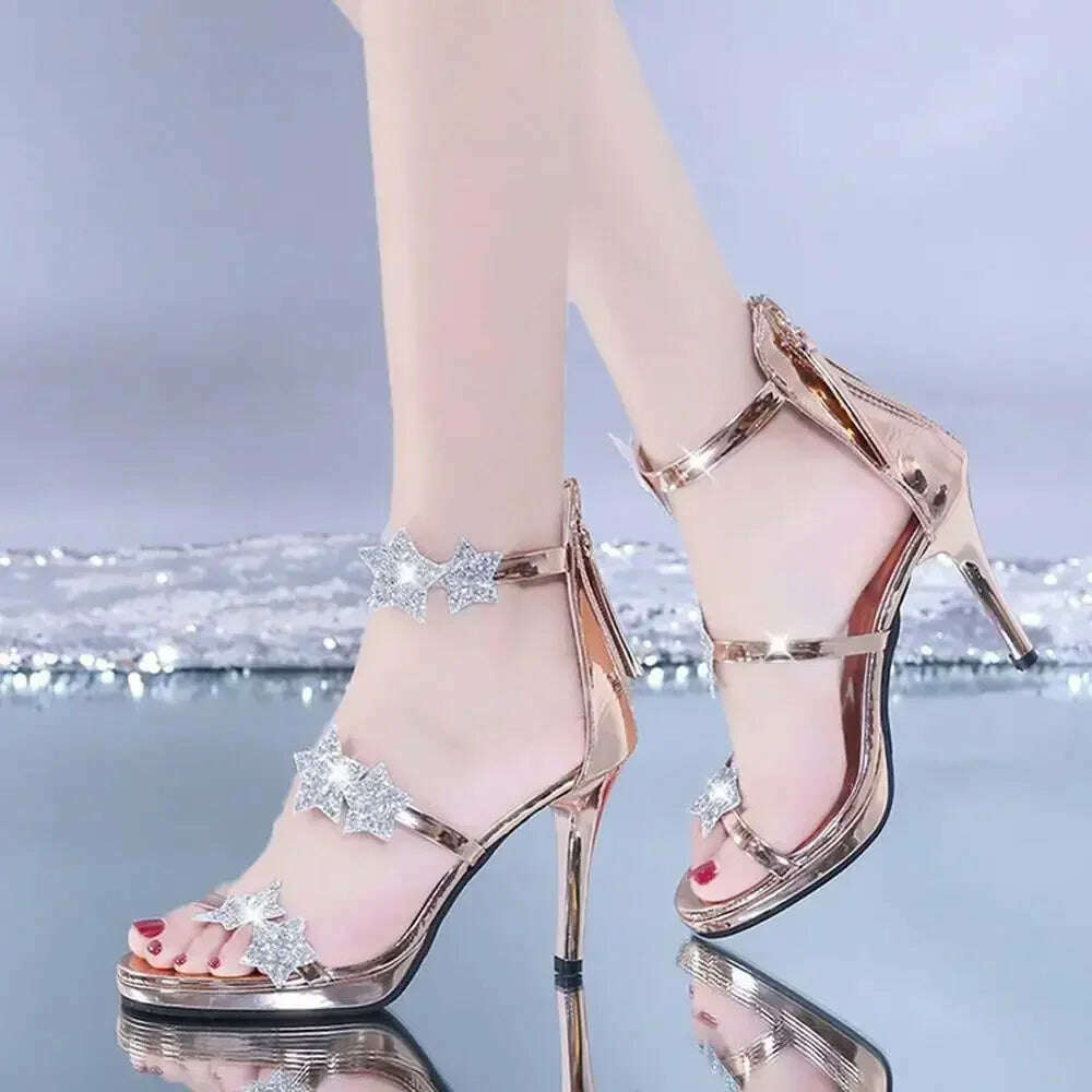 Elegant Glitter High Heel Sandals - Star & Heart Pattern