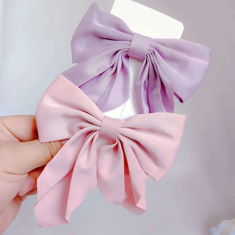 Solid Color Satin Bowknot Hair Clips