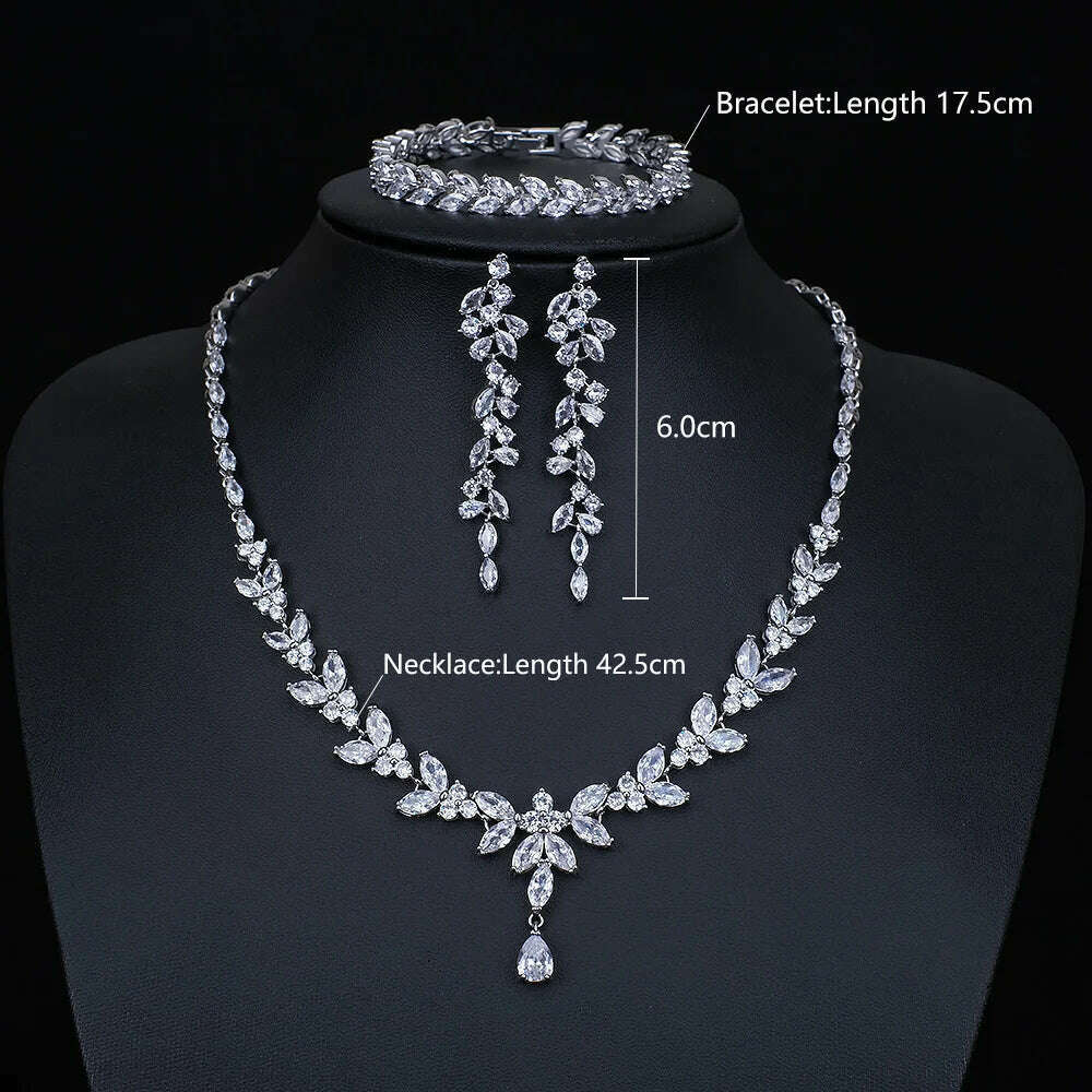 Ekopdee Luxury Brilliant Cubic Zirconia Necklace Set Earrings Rings Women CZ Light Drop Bridal Wedding Jewelry Sets 2022 New